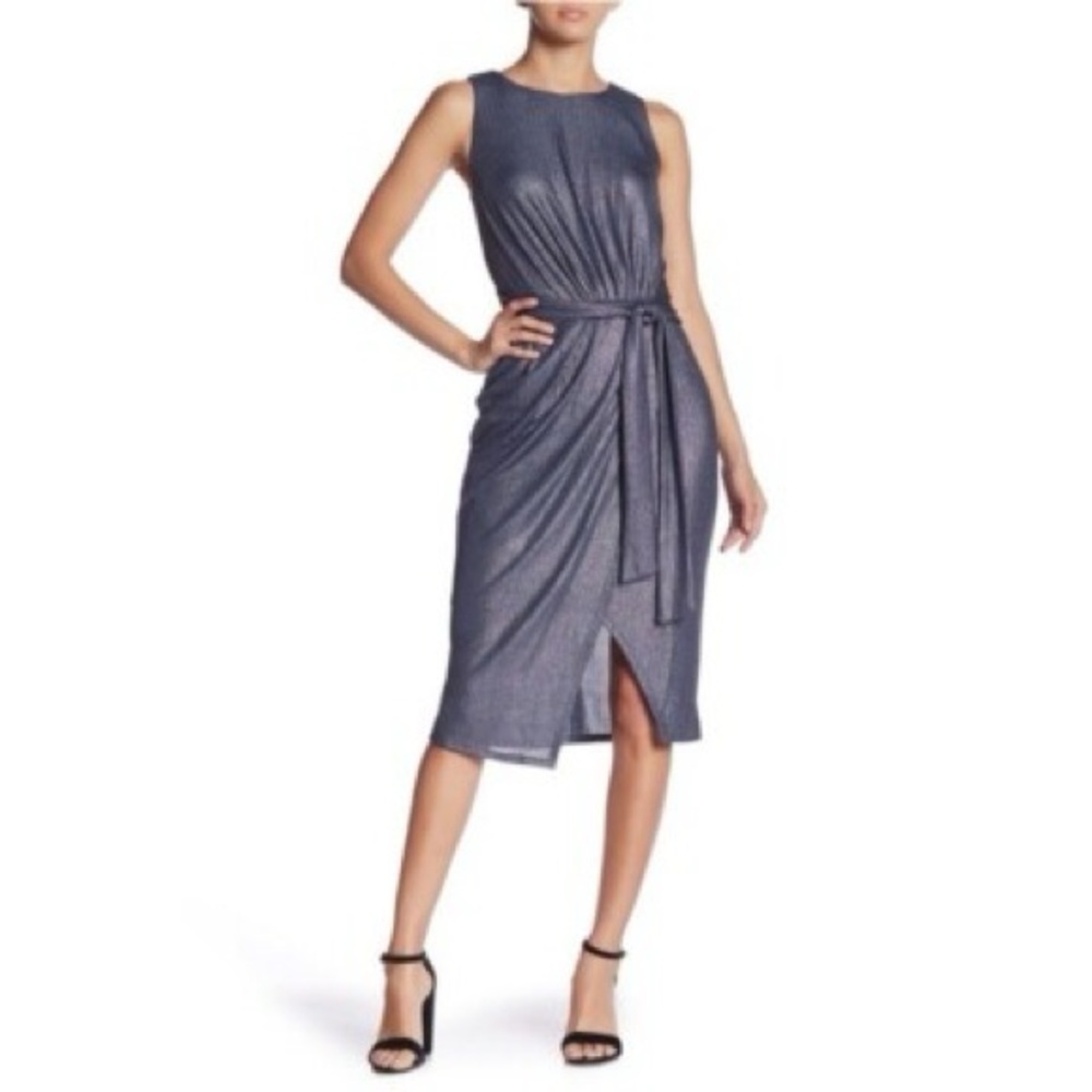 Superfoxx Front Tie Sleeveless Dress - Slate Metallic sz: Small